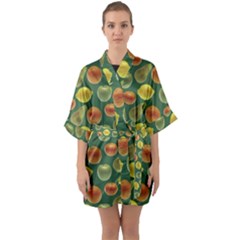 Background Fruits Several Half Sleeve Satin Kimono 