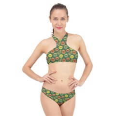 Background Fruits Several High Neck Bikini Set