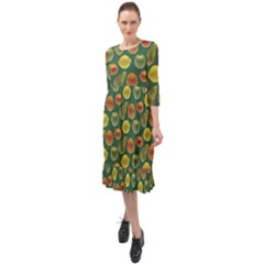 Background Fruits Several Ruffle End Midi Chiffon Dress