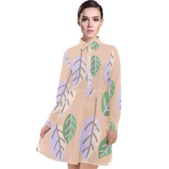 Leaf Pink Long Sleeve Chiffon Shirt Dress by Dutashop