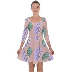 Leaf Pink Quarter Sleeve Skater Dress by Dutashop