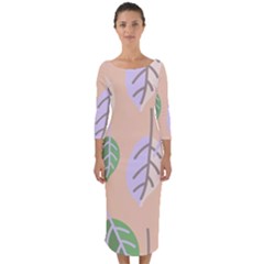 Leaf Pink Quarter Sleeve Midi Bodycon Dress