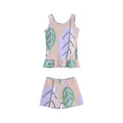 Leaf Pink Kids  Boyleg Swimsuit