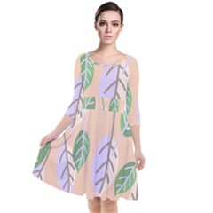 Leaf Pink Quarter Sleeve Waist Band Dress by Dutashop