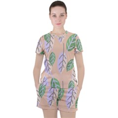 Leaf Pink Women s Tee And Shorts Set