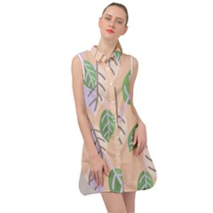 Leaf Pink Sleeveless Shirt Dress by Dutashop