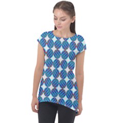 Geometric Dots Pattern Cap Sleeve High Low Top