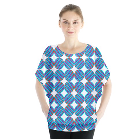 Geometric Dots Pattern Batwing Chiffon Blouse by Dutashop