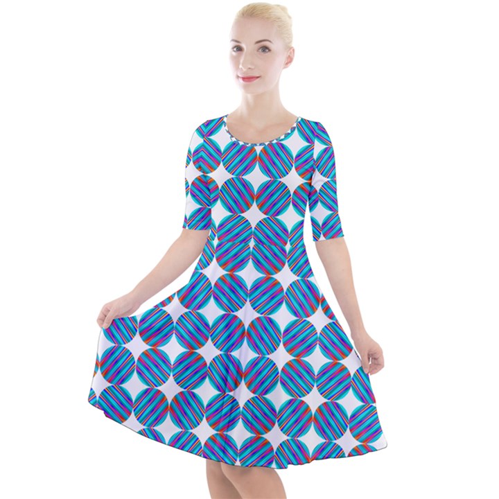 Geometric Dots Pattern Quarter Sleeve A-Line Dress