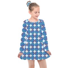 Geometric Dots Pattern Kids  Long Sleeve Dress