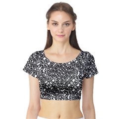 Interlace Black And White Pattern Short Sleeve Crop Top by dflcprintsclothing