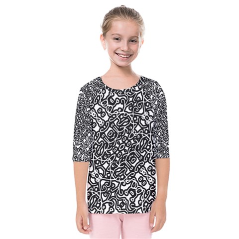 Interlace Black And White Pattern Kids  Quarter Sleeve Raglan Tee by dflcprintsclothing