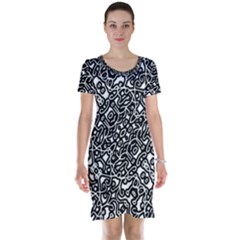 Interlace Black And White Pattern Short Sleeve Nightdress by dflcprintsclothing