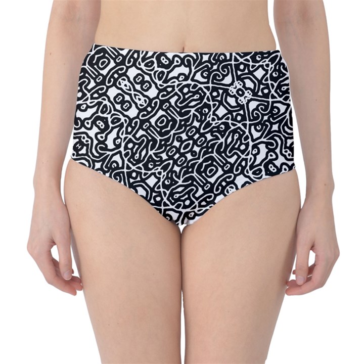 Interlace Black And White Pattern Classic High-Waist Bikini Bottoms