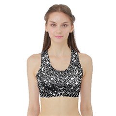 Interlace Black And White Pattern Sports Bra With Border by dflcprintsclothing