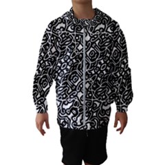 Interlace Black And White Pattern Kids  Hooded Windbreaker by dflcprintsclothing