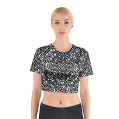 Interlace Black And White Pattern Cotton Crop Top by dflcprintsclothing