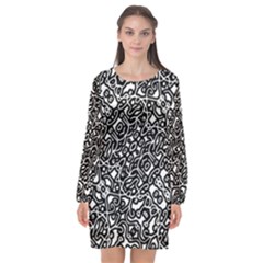 Interlace Black And White Pattern Long Sleeve Chiffon Shift Dress  by dflcprintsclothing