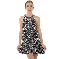 Interlace Black And White Pattern Halter Tie Back Chiffon Dress by dflcprintsclothing