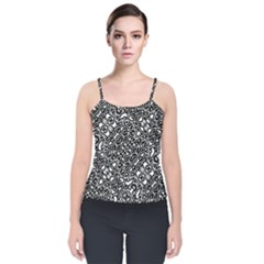 Interlace Black And White Pattern Velvet Spaghetti Strap Top by dflcprintsclothing