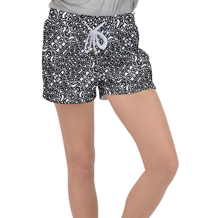 Interlace Black And White Pattern Velour Lounge Shorts