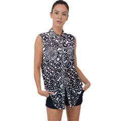 Interlace Black And White Pattern Sleeveless Chiffon Button Shirt