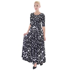 Interlace Black And White Pattern Half Sleeves Maxi Dress by dflcprintsclothing