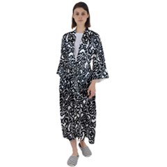 Interlace Black And White Pattern Maxi Satin Kimono