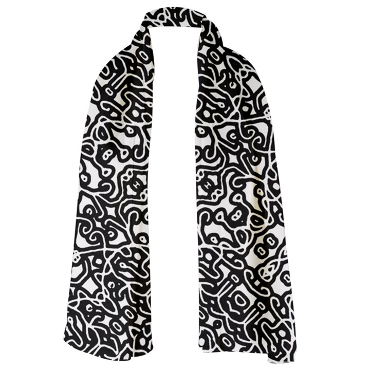 Interlace Black And White Pattern Long Sheer Chiffon Scarf 