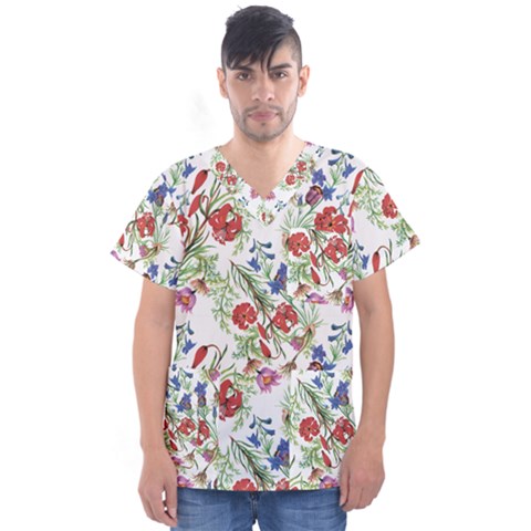 Summer Flowers Pattern Men s V-neck Scrub Top by goljakoff