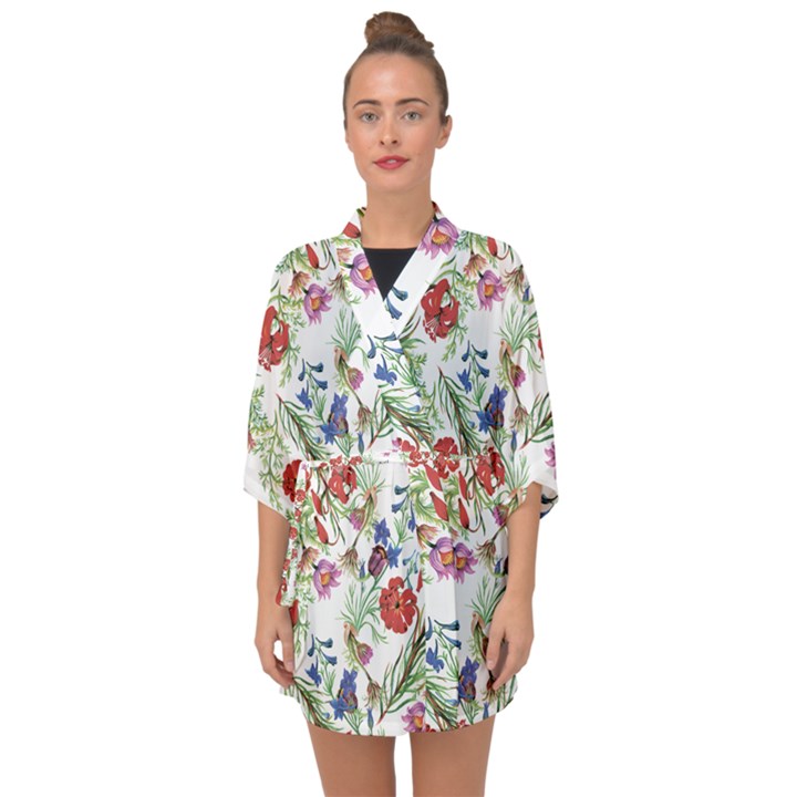 Summer flowers pattern Half Sleeve Chiffon Kimono