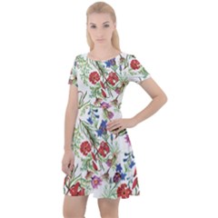 Summer flowers pattern Cap Sleeve Velour Dress 