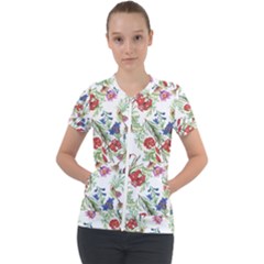 Summer flowers pattern Short Sleeve Zip Up Jacket