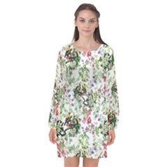 Green Flora Long Sleeve Chiffon Shift Dress  by goljakoff