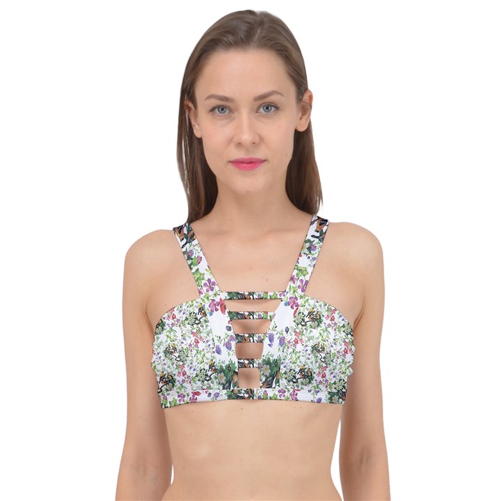 Green flora Cage Up Bikini Top