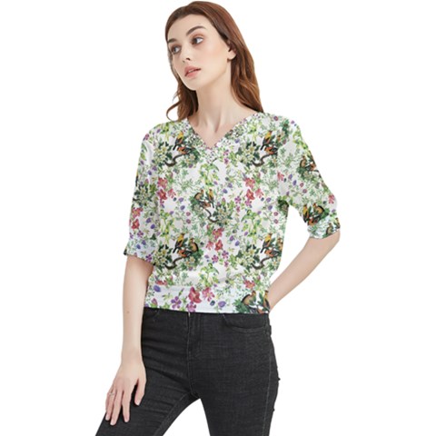 Green Flora Quarter Sleeve Blouse by goljakoff