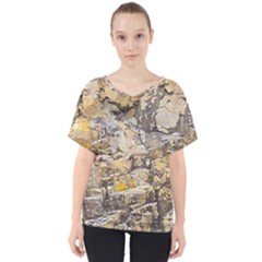 Rocky Texture Grunge Print Design V-neck Dolman Drape Top by dflcprintsclothing