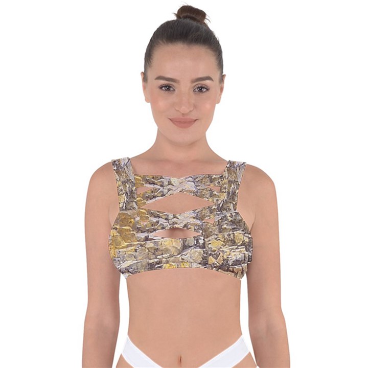 Rocky Texture Grunge Print Design Bandaged Up Bikini Top