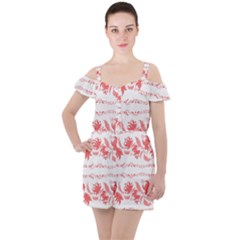 Folk Ornament Ruffle Cut Out Chiffon Playsuit by Eskimos