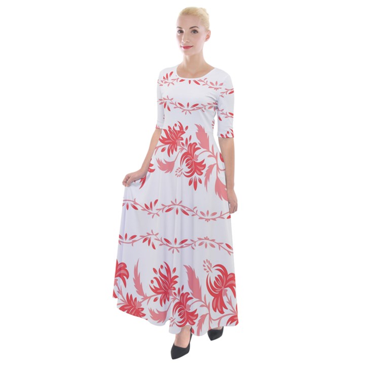 Folk ornament Half Sleeves Maxi Dress