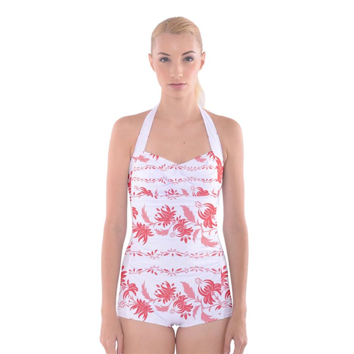 Folk ornament Boyleg Halter Swimsuit 