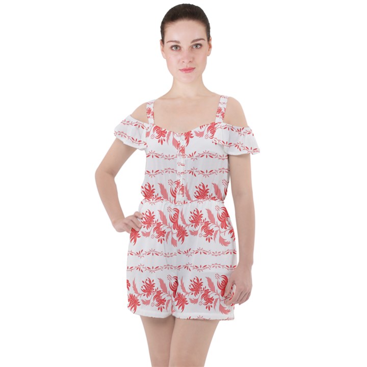 Folk ornament Ruffle Cut Out Chiffon Playsuit