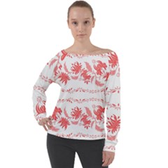 Folk Ornament Off Shoulder Long Sleeve Velour Top by Eskimos