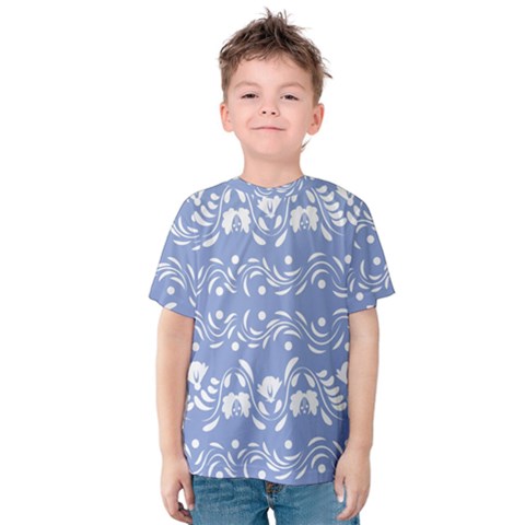 Blue White Ornament Kids  Cotton Tee by Eskimos