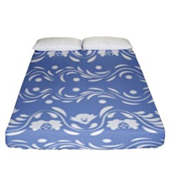 Blue White Ornament Fitted Sheet (king Size) by Eskimos