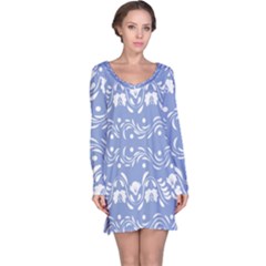 Blue White Ornament Long Sleeve Nightdress by Eskimos