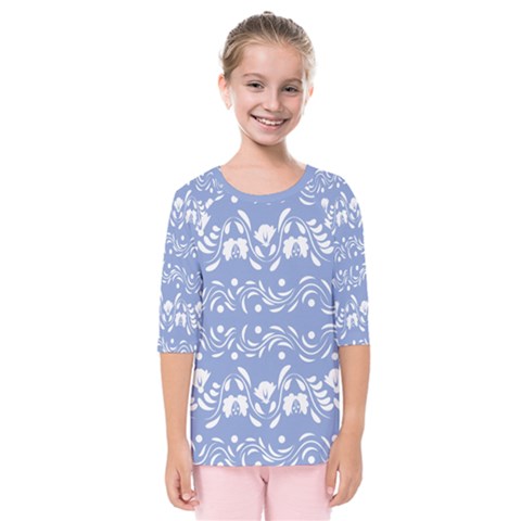 Blue White Ornament Kids  Quarter Sleeve Raglan Tee by Eskimos