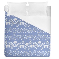 Blue White Ornament Duvet Cover (queen Size) by Eskimos