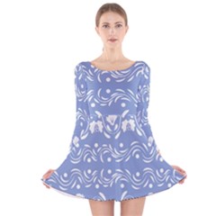 Blue White Ornament Long Sleeve Velvet Skater Dress by Eskimos