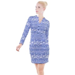 Blue White Ornament Button Long Sleeve Dress by Eskimos